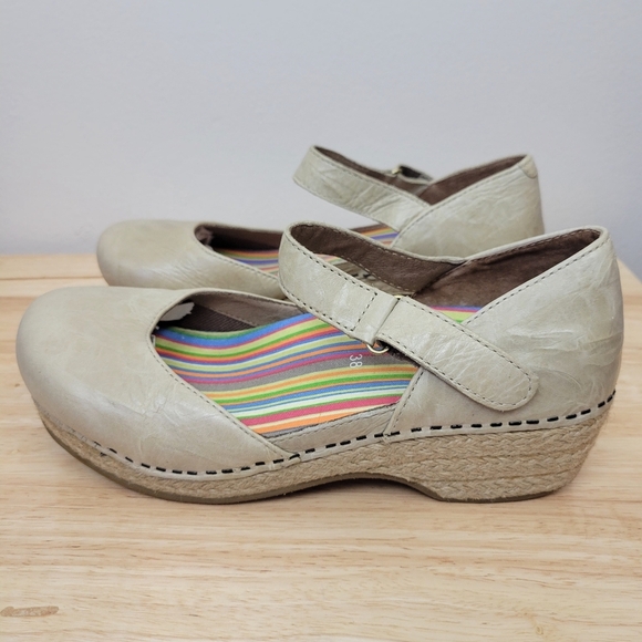 Dansko Sand Dollar Jute Mary Jane Leather Clog Size 7.5-8 Wedge Platform Comfort - Picture 6 of 15